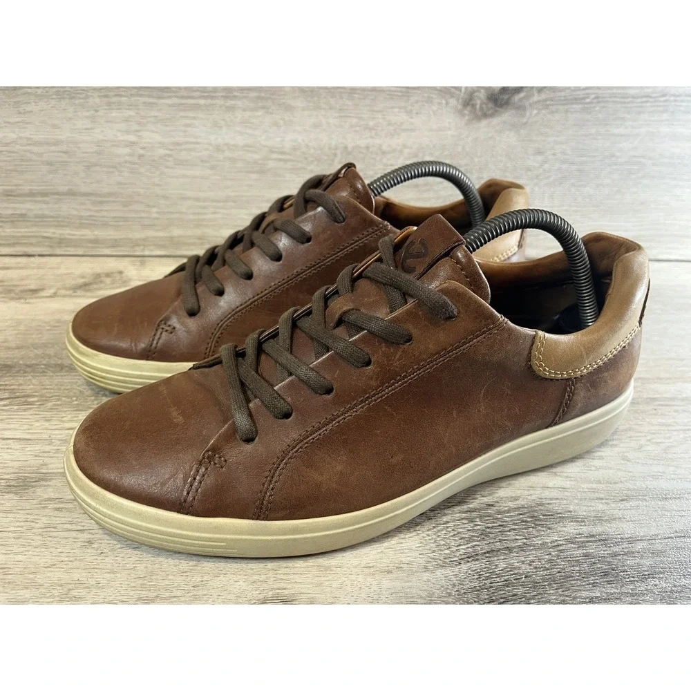 Ecco Shoes Mens Sz 8 Sneaker Soft 7 Lace Up City EU‎ 42 Brown Leather Comfort